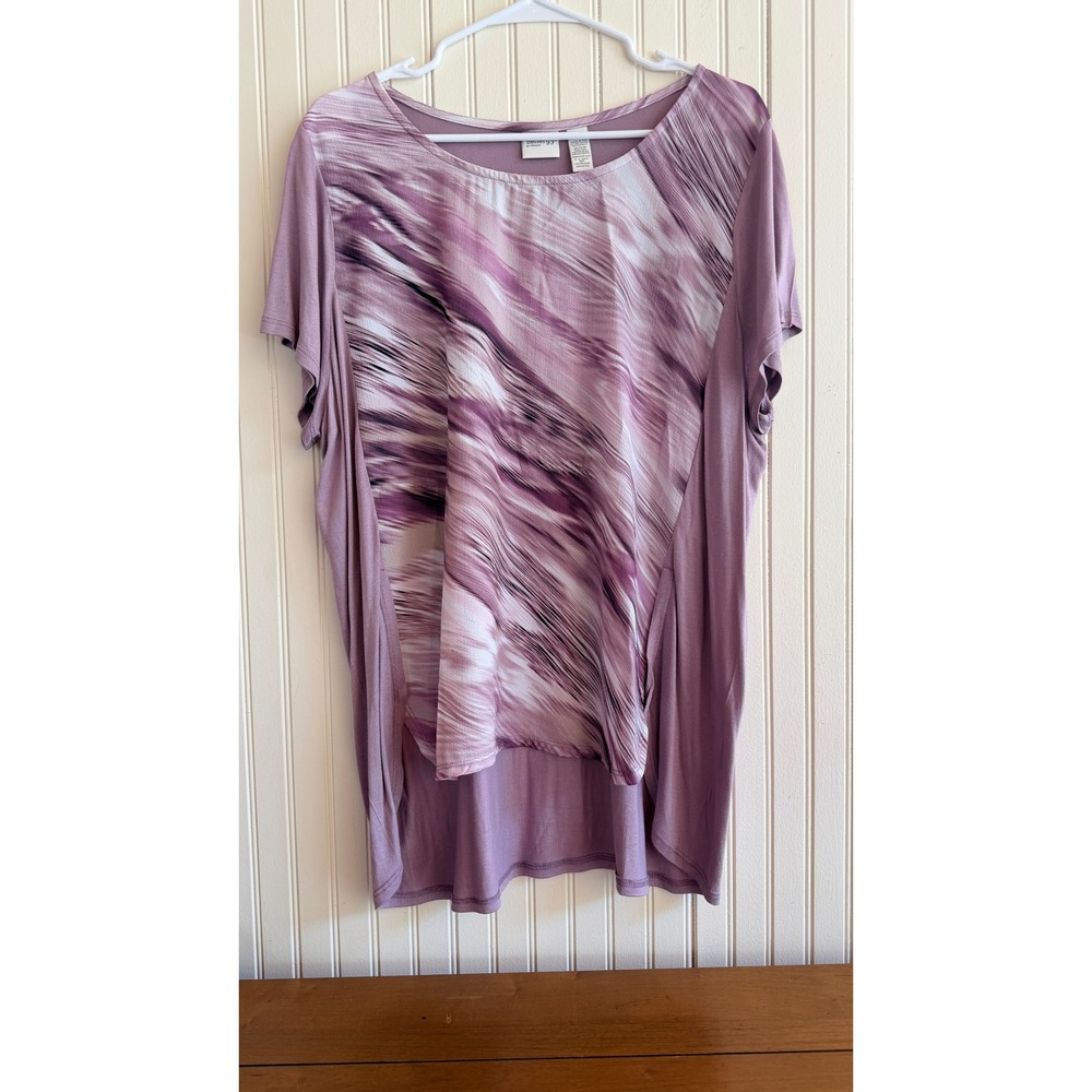 Zenergy by Chicos Purple Abstract Marble Print Mixed Media Top Size 3‎ XL